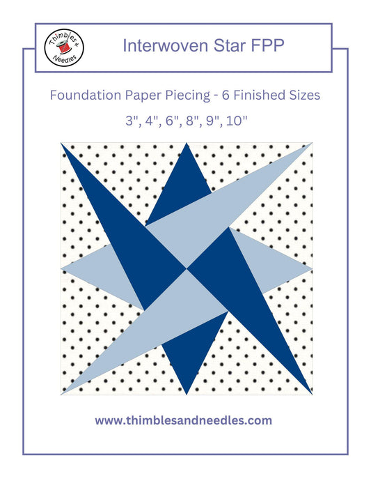 Interwoven Star FPP Foundation Paper Piecing quilt block pattern Digital Download