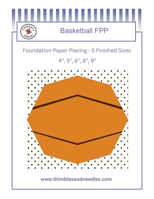 Basketball FPP Foundation Paper Piecing quilt block pattern Digital Download