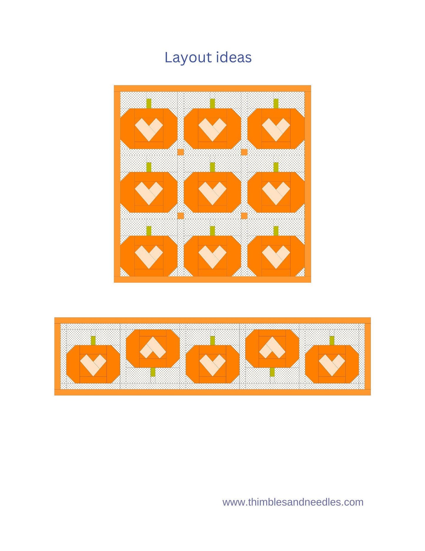Pumpkin Heart FPP Foundation Paper Piecing quilt block pattern Digital Download