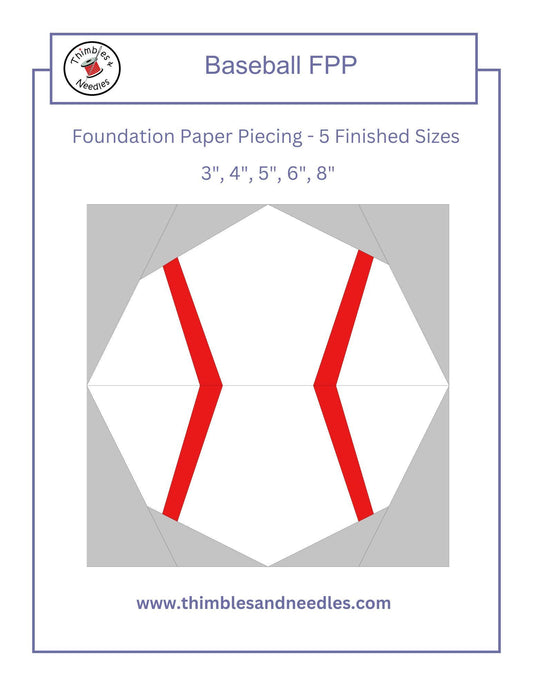 Baseball FPP Foundation Paper Piecing quilt block pattern Digital Download