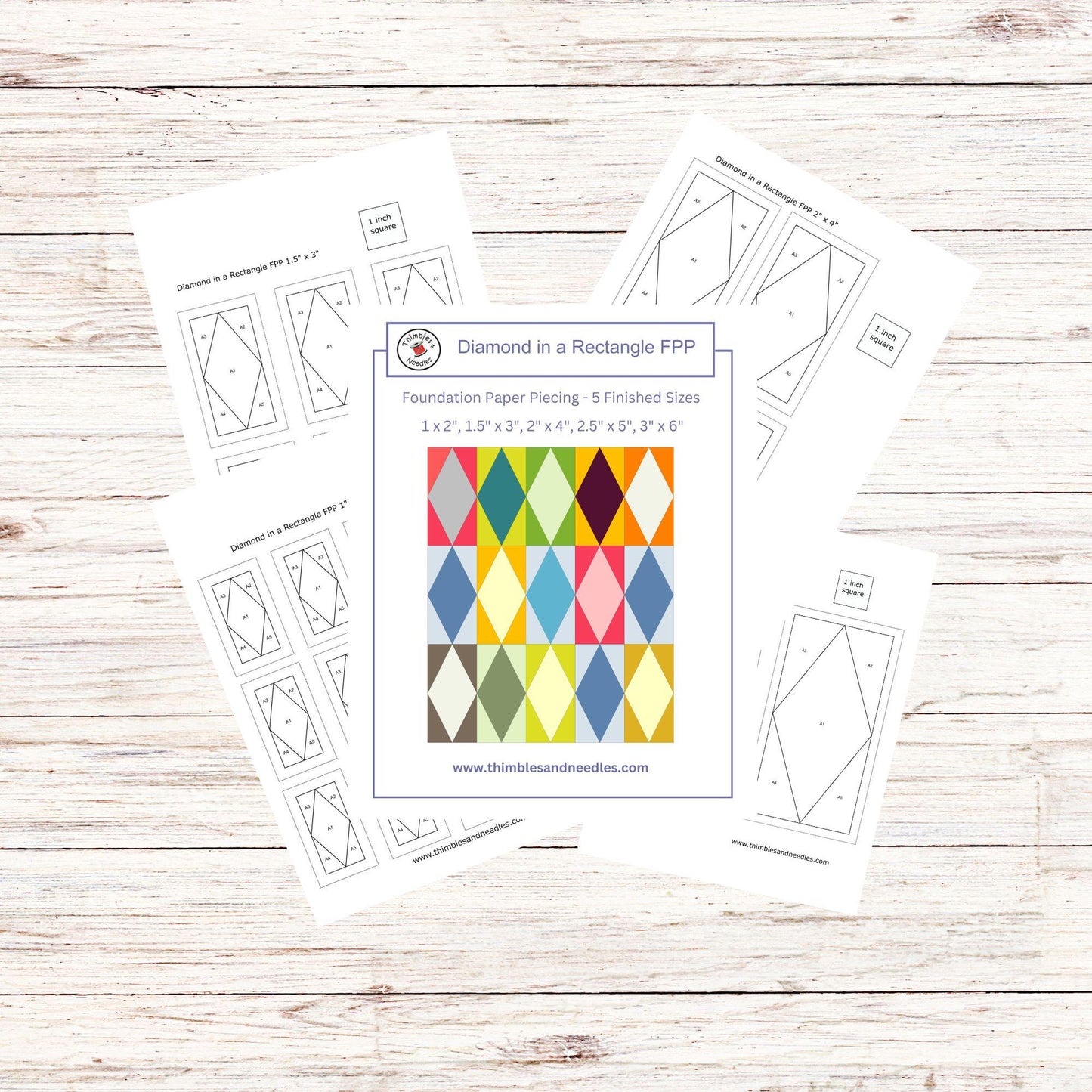 Diamond in a Rectangle FPP Foundation Paper Piecing quilt block pattern Digital Download