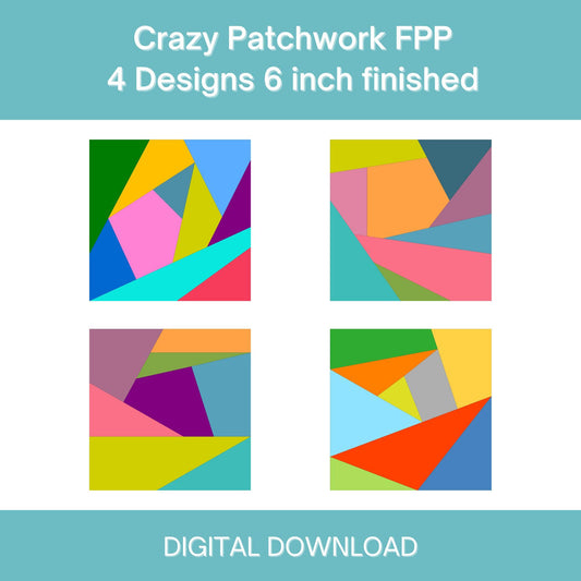Crazy Patchwork 4 Block Bundle FPP Foundation Paper Piecing quilt block pattern Digital Download