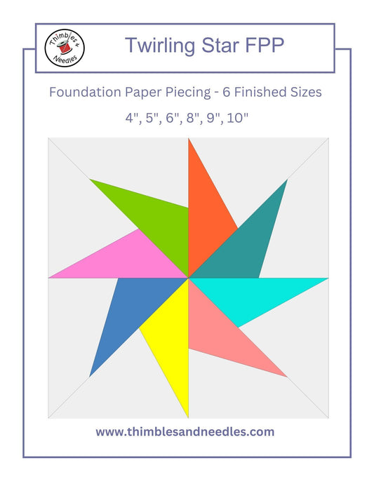 Twirling Star FPP Foundation Paper Piecing quilt block pattern Digital Download