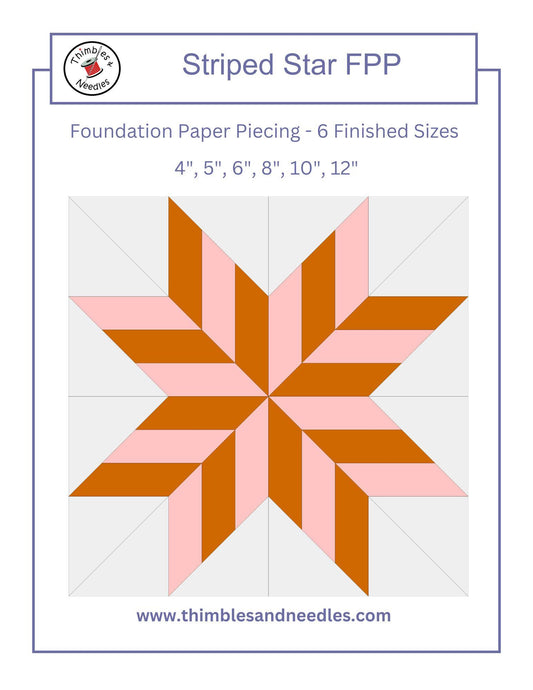 Striped Star FPP Foundation Paper Piecing quilt block pattern Digital Download