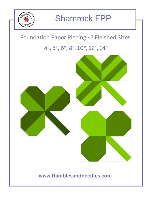 Shamrock Clover Leaf FPP Foundation Paper Piecing quilt block pattern Digital Download