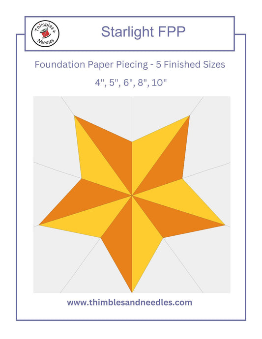Starlight FPP Foundation Paper Piecing quilt block pattern Digital Download