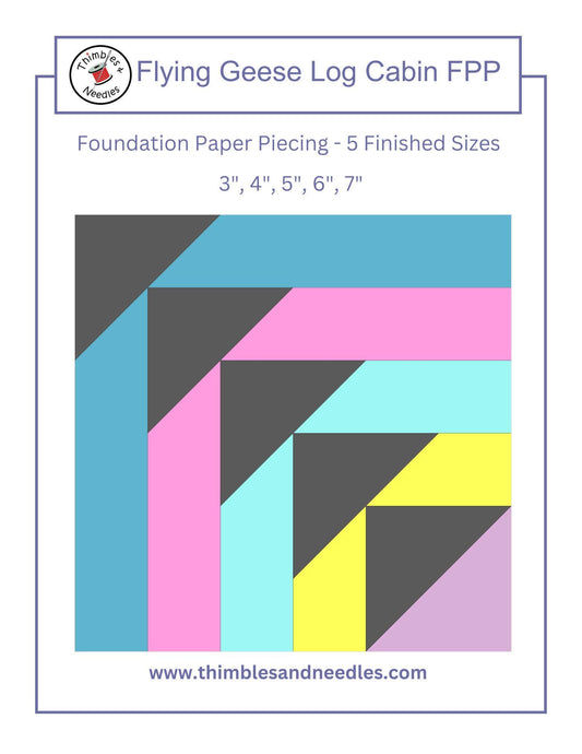 Flying Geese Log Cabin FPP Foundation Paper Piecing quilt block pattern Digital Download