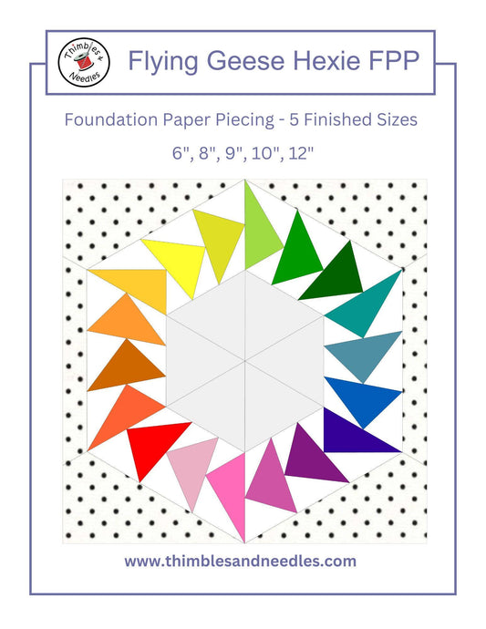 Flying Geese Hexie FPP Foundation Paper Piecing quilt block pattern Digital Download