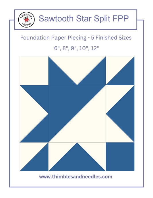 Sawtooth Star Split FPP Foundation Paper Piecing quilt block pattern Digital Download