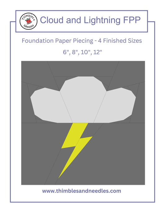 Cloud and Lightning FPP Foundation Paper Piecing quilt block pattern Digital Download
