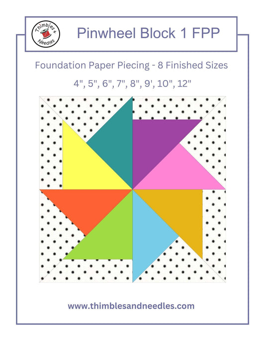 Pinwheel Block 1 FPP Foundation Paper Piecing quilt block pattern Digital Download