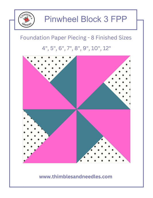 Pinwheel Block 3 FPP Foundation Paper Piecing quilt block pattern Digital Download