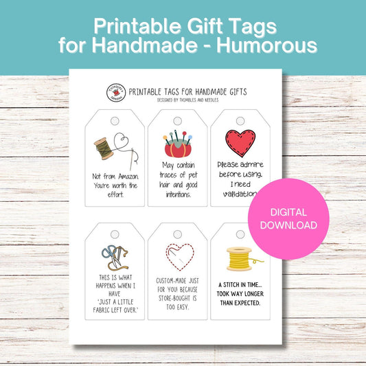 Printable Funny Gift Tags for Handmade quilt crochet knit sewing Items – Set of 6 Humorous Tags for Handmade Gifts PDF