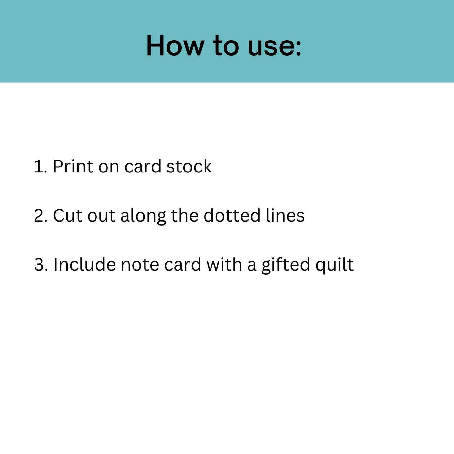 Printable Quilt Care Note Cards – Set of 4 Designs, 4" x 5" Gift Tags PDF