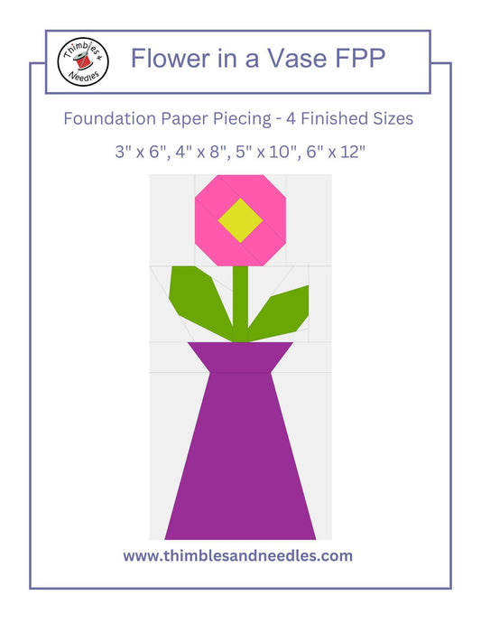 Flower in a Vase FPP Foundation Paper Piecing quilt block pattern Digital Download