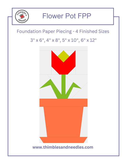 Flower Pot FPP Foundation Paper Piecing quilt block pattern Digital Download