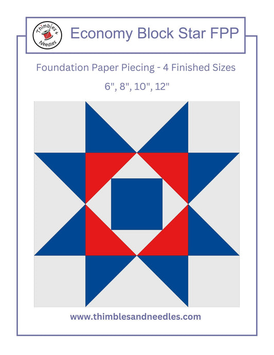 Economy Block Star FPP Foundation Paper Piecing quilt block pattern Digital Download
