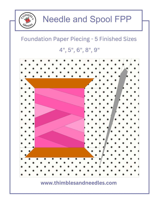 Needle and Spool FPP Foundation Paper Piecing quilt block pattern Digital Download