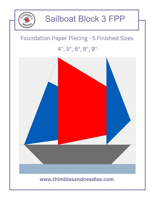 Sailboat Block 3 FPP Foundation Paper Piecing quilt block pattern Digital Download