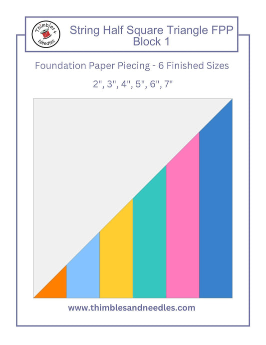 String Half Square Triangle Block 1 FPP Foundation Paper Piecing quilt block pattern Digital Download