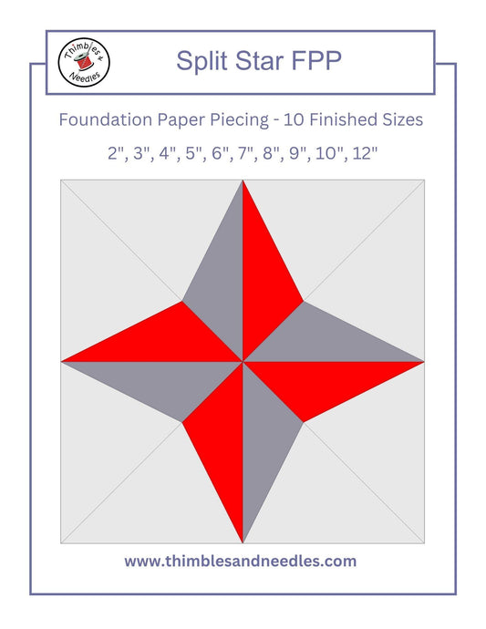 Split Star FPP Foundation Paper Piecing quilt block pattern Digital Download