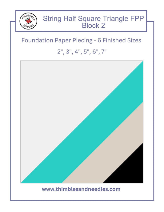 String Half Square Triangle Block 2 FPP Foundation Paper Piecing quilt block pattern Digital Download