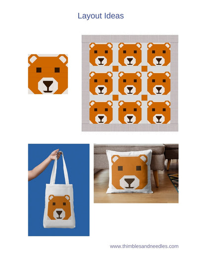 Bear Face Foundation Paper Piecing (FPP) Pattern