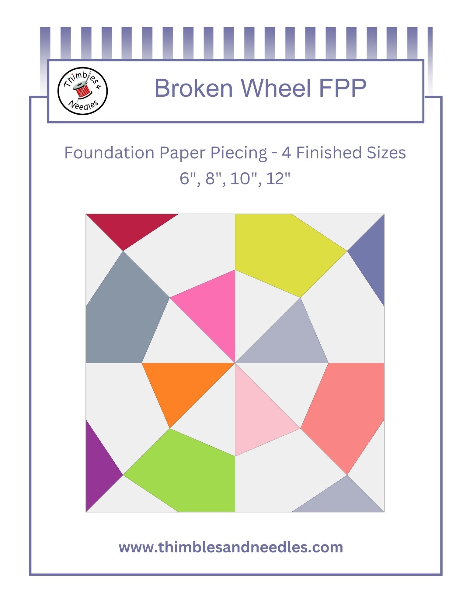 Broken Wheel quilt block foundation paper piecing pattern