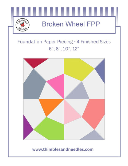Broken Wheel quilt block foundation paper piecing pattern