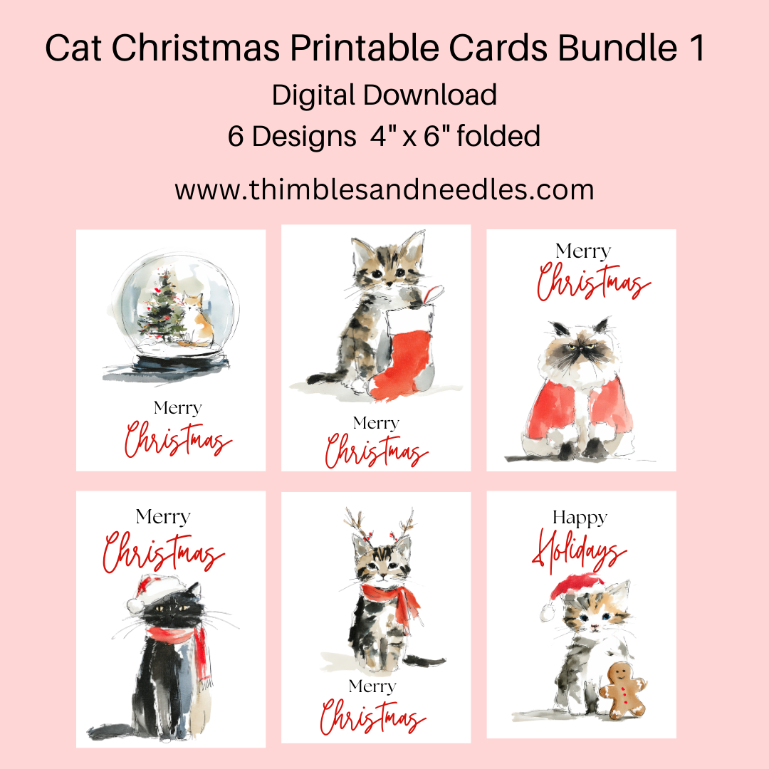 Cat Christmas Cards Printable Bundle 1