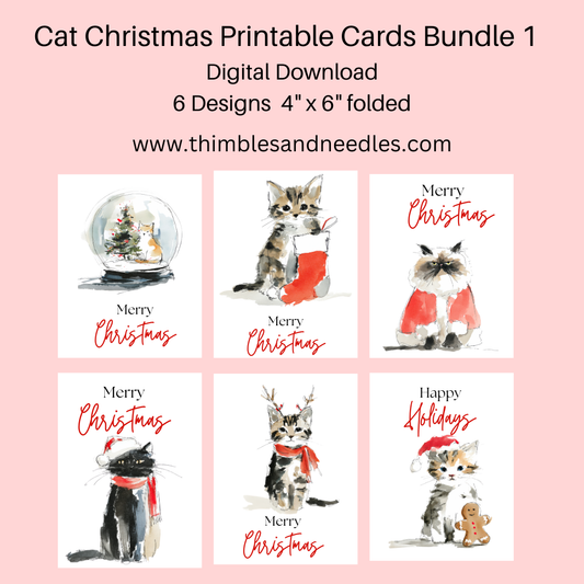 Cat Christmas Cards Printable Bundle 1