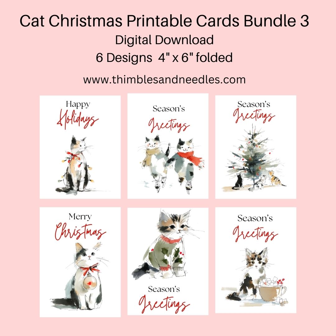 Cat Christmas Cards Printable Bundle 3