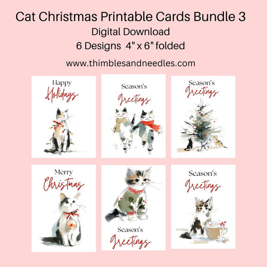 Cat Christmas Cards Printable Bundle 3