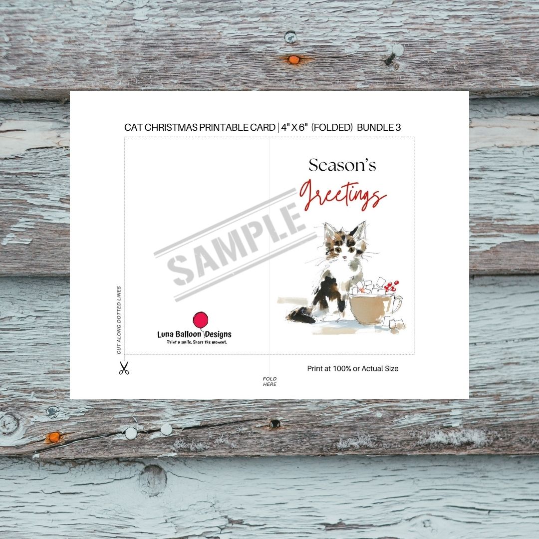 Cat Christmas Cards Printable Bundle 3