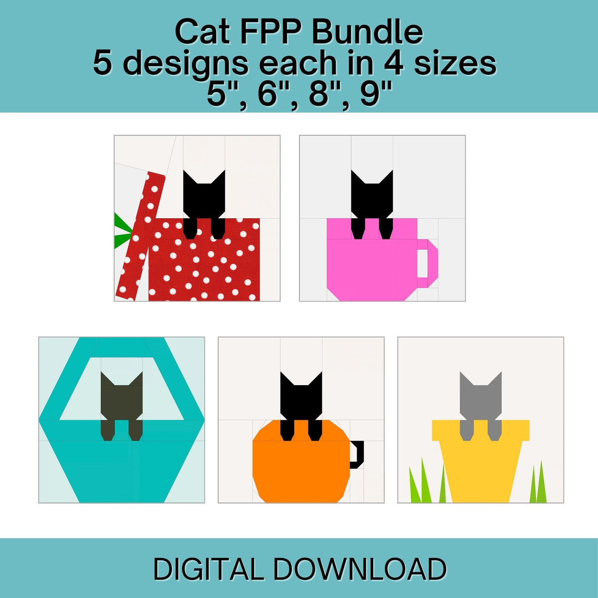 Cat Quilt Block Bundle Foundation Paper Piecing (FPP) Pattern