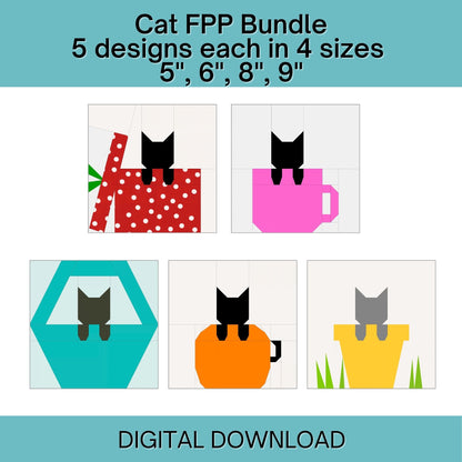 Cat Quilt Block Bundle Foundation Paper Piecing (FPP) Pattern