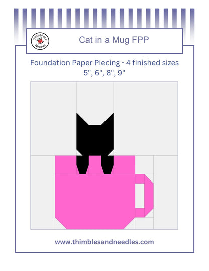 Cat in a Mug Foundation Paper Piecing (FPP) Pattern