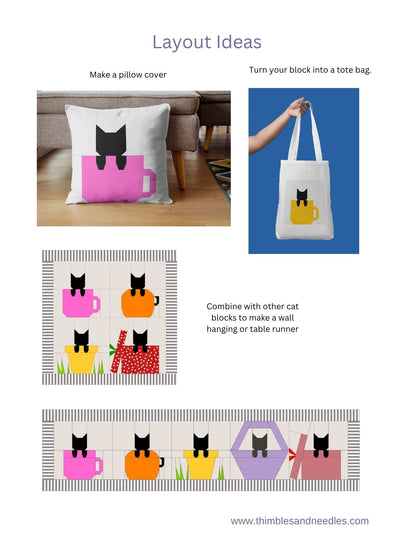 Cat in a Mug Foundation Paper Piecing (FPP) Pattern