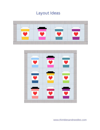 Coffee Cup Heart Foundation Paper Piecing (FPP) Pattern