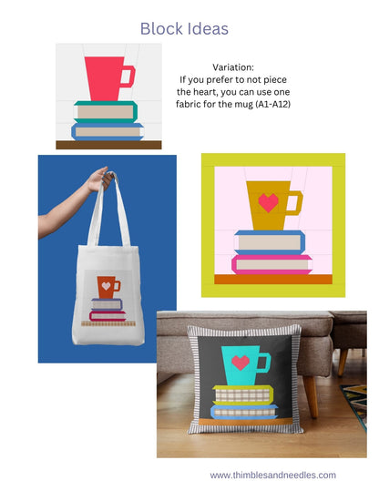 Coffee and Books Foundation Paper Piecing (FPP) Pattern