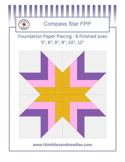 Compass Star Foundation Paper Piecing (FPP) Pattern