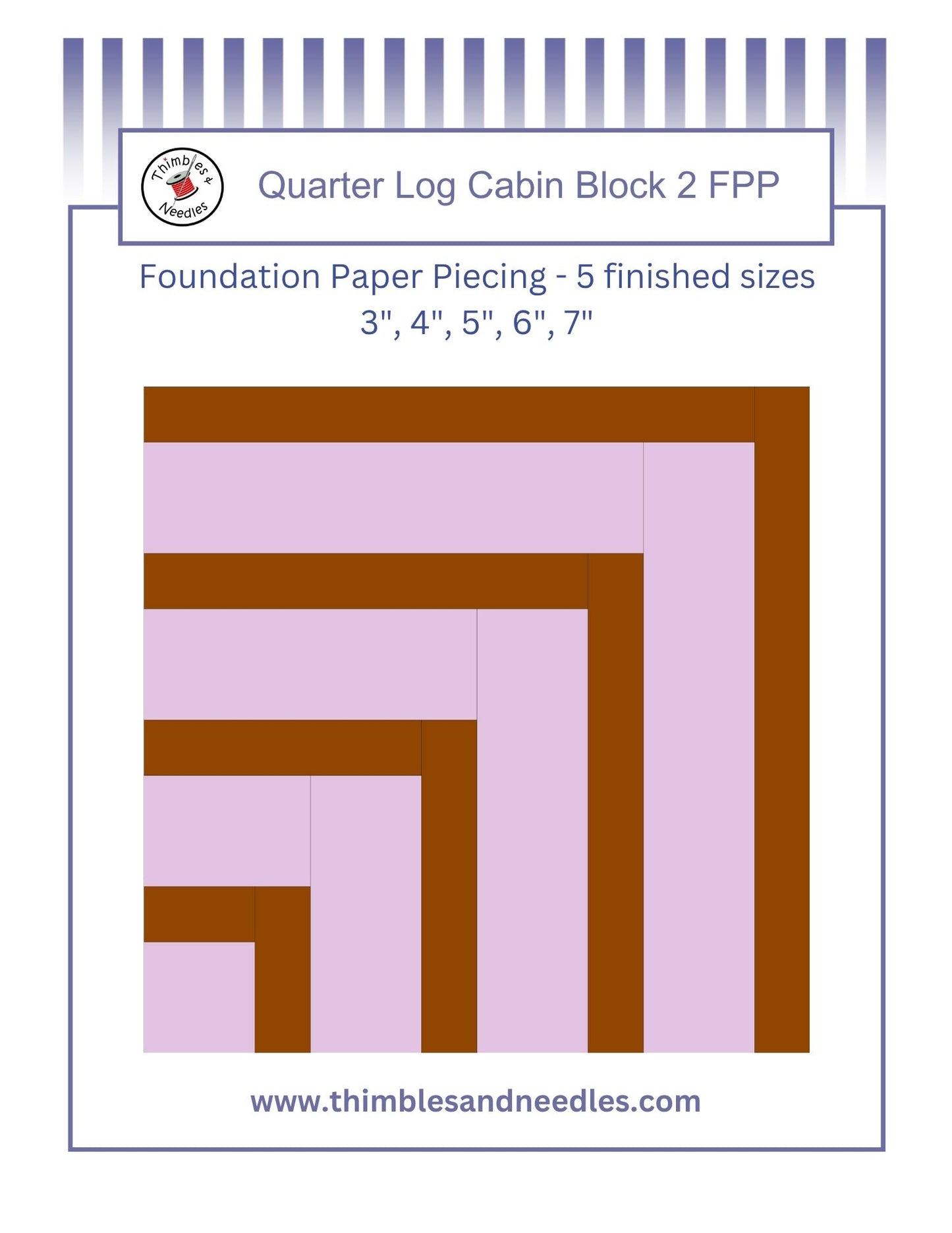 Quarter Log Cabin Block 2 Foundation Paper Piecing (FPP) Pattern