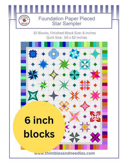 Foundation Paper Pieced Star Sampler Quilt Pattern 6 inch blocks