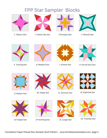 Foundation Paper Pieced Star Sampler 12 inch Blocks