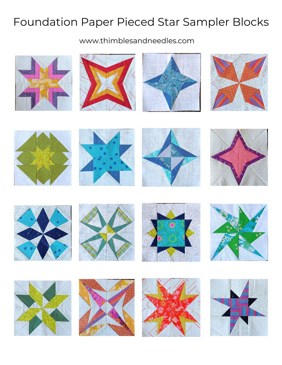 Foundation Paper Pieced Star Sampler Quilt Pattern 6 inch blocks ...