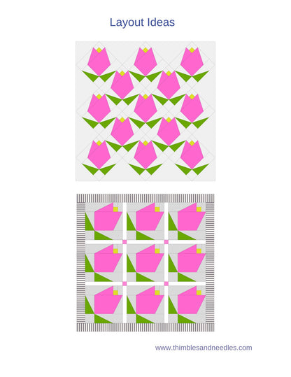 Flower Bud tulip foundation paper piecing pattern