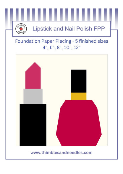 Lipstick and Nail Polish Foundation Paper Piecing (FPP) Pattern