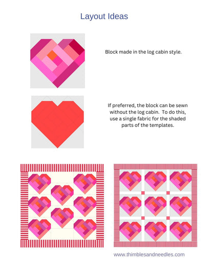 Log Cabin Heart Foundation Paper Piecing (FPP) Pattern