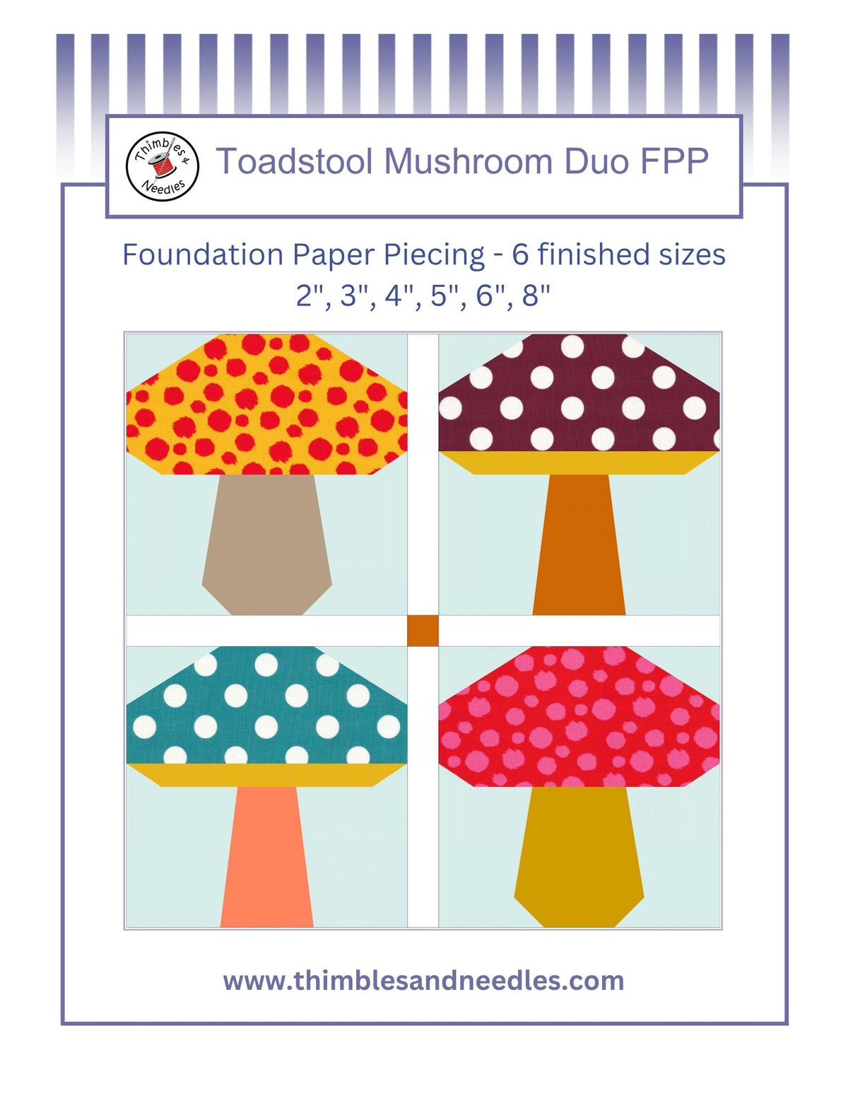 Toadstool Mushroom Duo Foundation Paper Piecing (FPP) Pattern