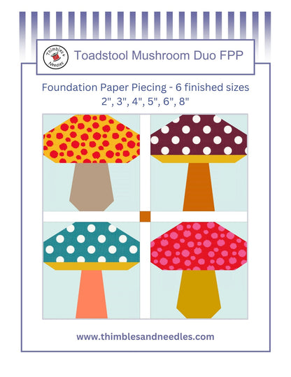 Toadstool Mushroom Duo Foundation Paper Piecing (FPP) Pattern